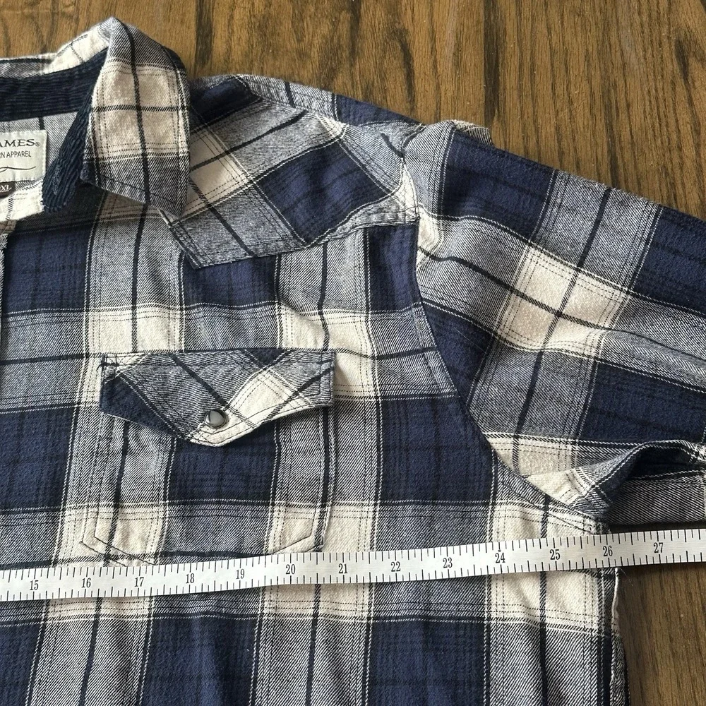 Cody James Blue Ivory Plaid Flannel Western Shirt Pearl Snap Flip Cuff Mens 2XL